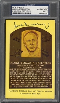 Hank Greenberg Signed Hall of Fame Plaque Postcard (PSA/DNA)